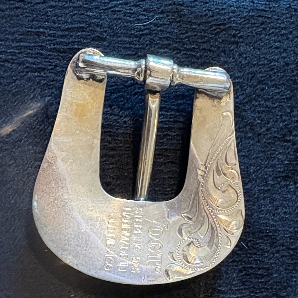 Vogt Silversmith sterling hand engraved 3/4” buckle set. New!
